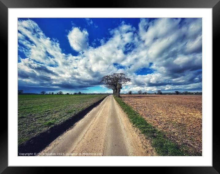 Outdoor road with big sky and tree Norfolk Framed Mounted Print by Chris Spalton
