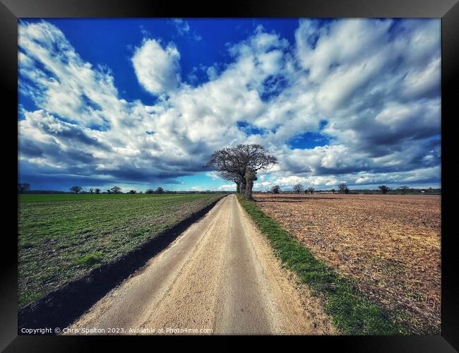 Outdoor road with big sky and tree Norfolk Framed Print by Chris Spalton