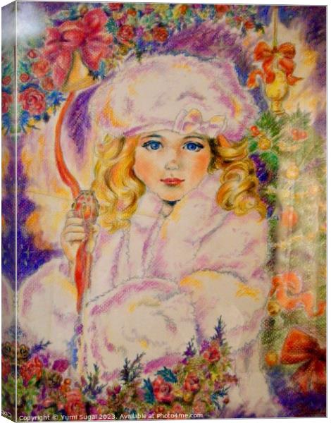 Yumi Sugai. Girl fairy in winter white coat. Canvas Print by Yumi Sugai