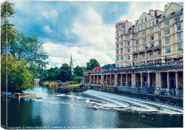Pulteney Weir on the river Avon in the city of Bath Canvas Print by Mehul Patel