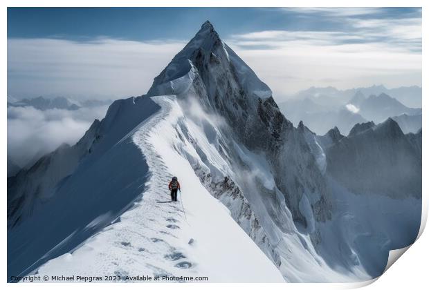 A single climber on the way to the summit created with generativ Print by Michael Piepgras