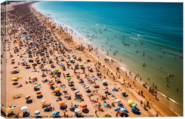 Aerial view of a sunny beach crowded with people created with ge Canvas Print by Michael Piepgras
