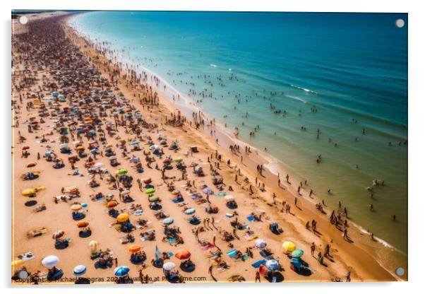 Aerial view of a sunny beach crowded with people created with ge Acrylic by Michael Piepgras