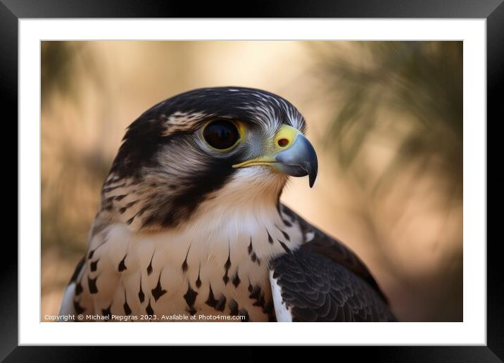 A wild falcon in a close up view created with generative AI tech Framed Mounted Print by Michael Piepgras
