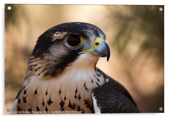 A wild falcon in a close up view created with generative AI tech Acrylic by Michael Piepgras