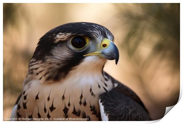 A wild falcon in a close up view created with generative AI tech Print by Michael Piepgras