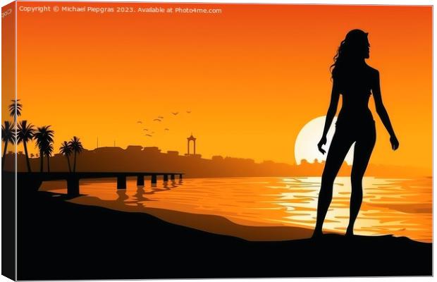 Artwork of a sexy woman wearing a bikini at the beach during sun Canvas Print by Michael Piepgras