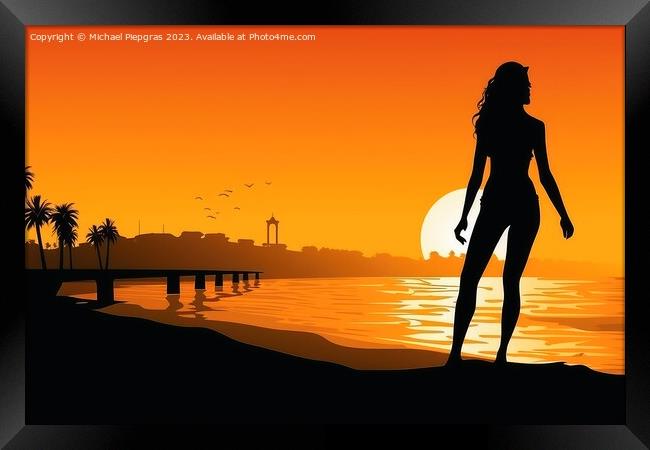 Artwork of a sexy woman wearing a bikini at the beach during sun Framed Print by Michael Piepgras