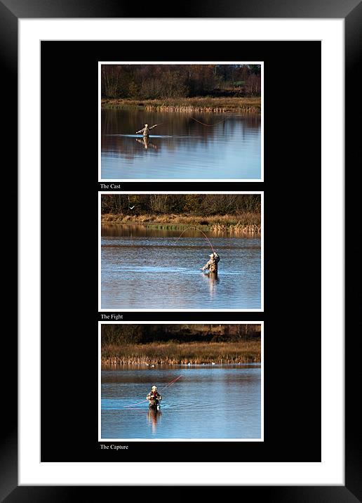 Fly Fishing Triptych Black Background Framed Mounted Print by Steve Purnell