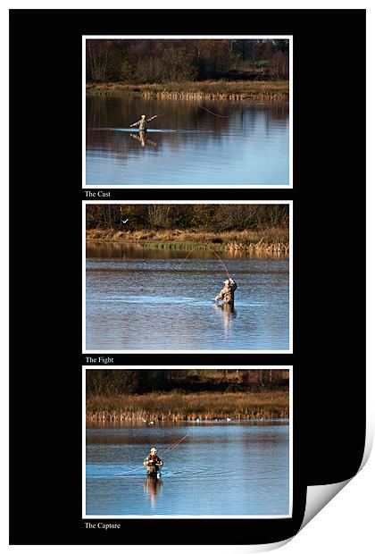 Fly Fishing Triptych Black Background Print by Steve Purnell