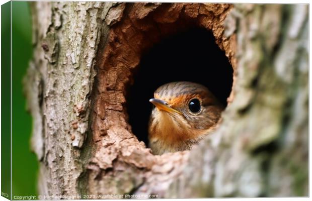 Bird peek a boo out of a tree Canvas Print by Michael Piepgras