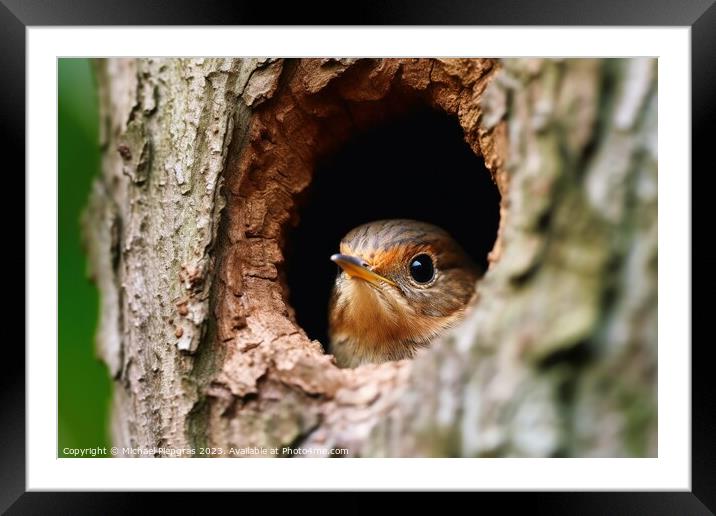 Bird peek a boo out of a tree Framed Mounted Print by Michael Piepgras