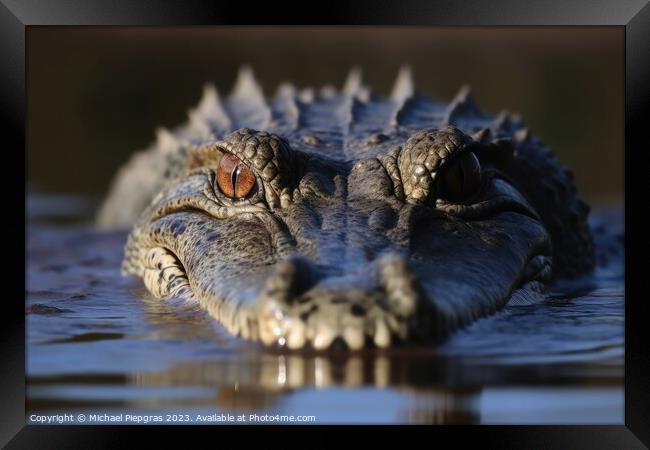 Close up of a crocodile hunting its prey created with generative Framed Print by Michael Piepgras