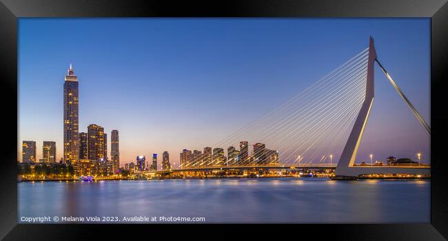 Erasmus Bridge and Rotterdam skyline in the evening | panorama Framed Print by Melanie Viola