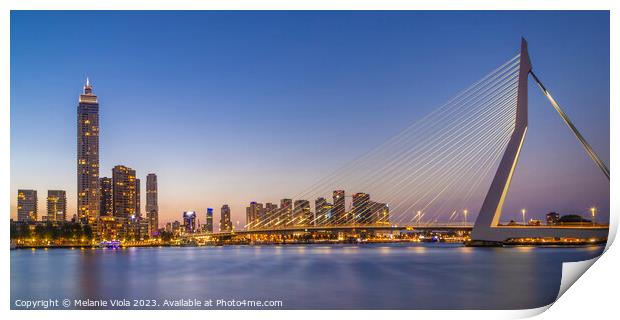 Erasmus Bridge and Rotterdam skyline in the evening | panorama Print by Melanie Viola