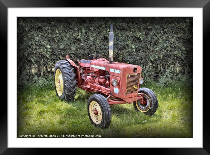 "Vibrant Red Tractor in the Countryside" Framed Mounted Print by Kevin Maughan