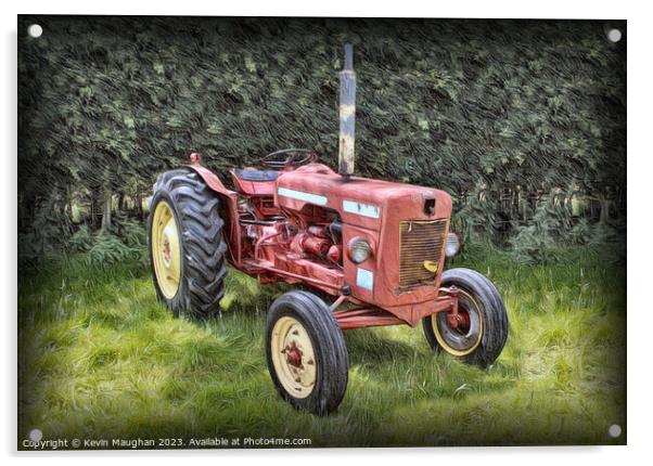 "Vibrant Red Tractor in the Countryside" Acrylic by Kevin Maughan
