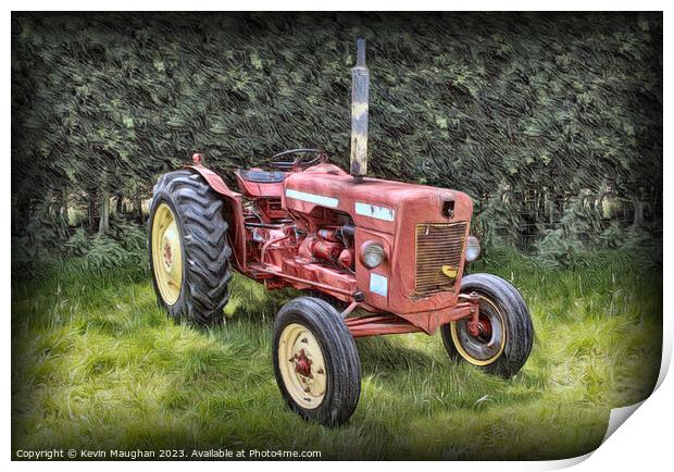 "Vibrant Red Tractor in the Countryside" Print by Kevin Maughan