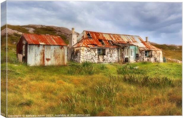 Golden Road Cottage Ruin at Quidnish Isle of Harri Canvas Print by Barbara Jones