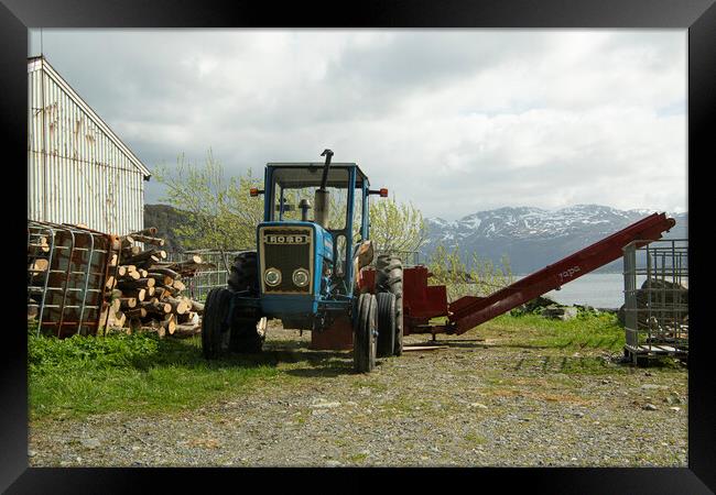 Tractor fjord Norway Framed Print by kathy white