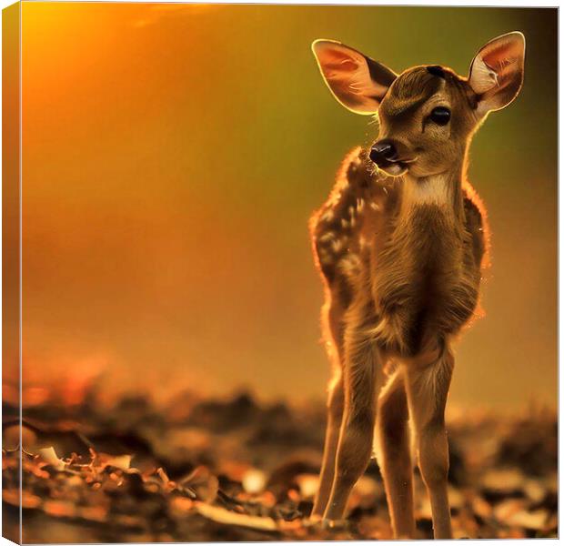 young deer at sunset,tranquility and harmony Canvas Print by kathy white