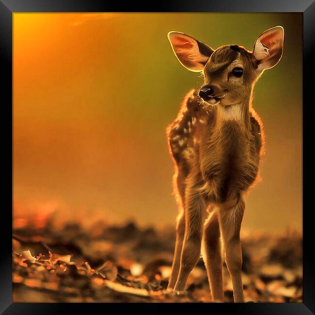 young deer at sunset,tranquility and harmony Framed Print by kathy white