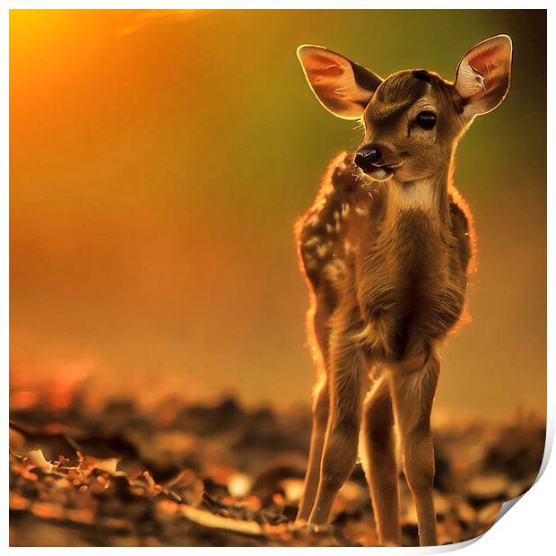 young deer at sunset,tranquility and harmony Print by kathy white