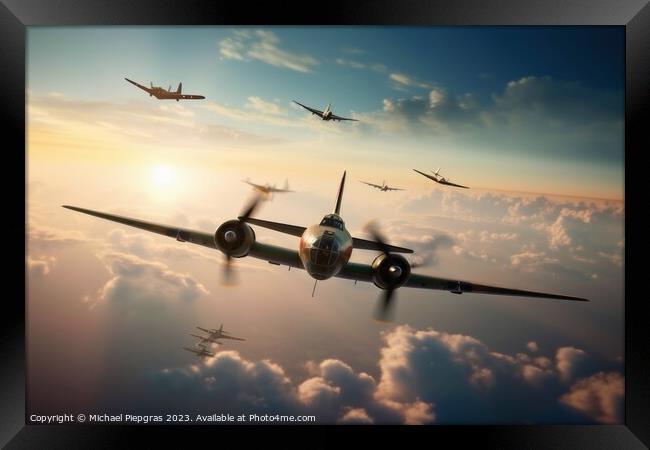 World war 2 aircraft in the sky created with generative AI techn Framed Print by Michael Piepgras
