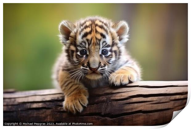 Cute little tiger baby created with generative AI technology. Print by Michael Piepgras