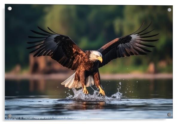 Eagle catching fish in a lake created with generative AI technol Acrylic by Michael Piepgras