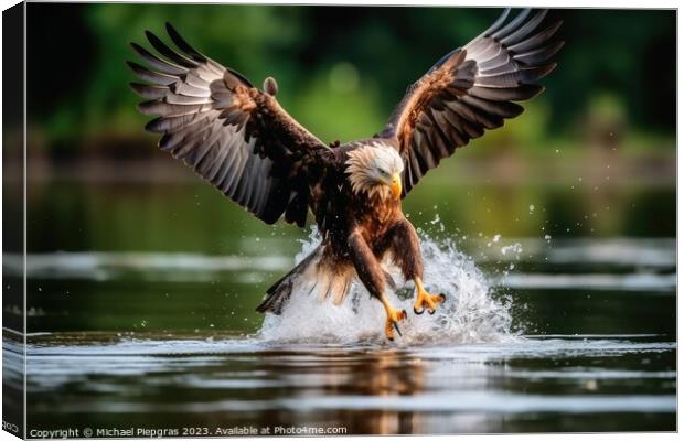 Eagle catching fish in a lake created with generative AI technol Canvas Print by Michael Piepgras