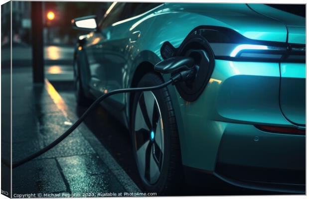 Electric car charging concept created with generative AI technol Canvas Print by Michael Piepgras