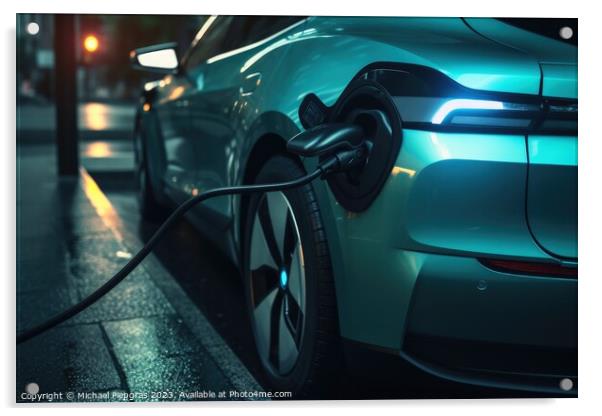Electric car charging concept created with generative AI technol Acrylic by Michael Piepgras