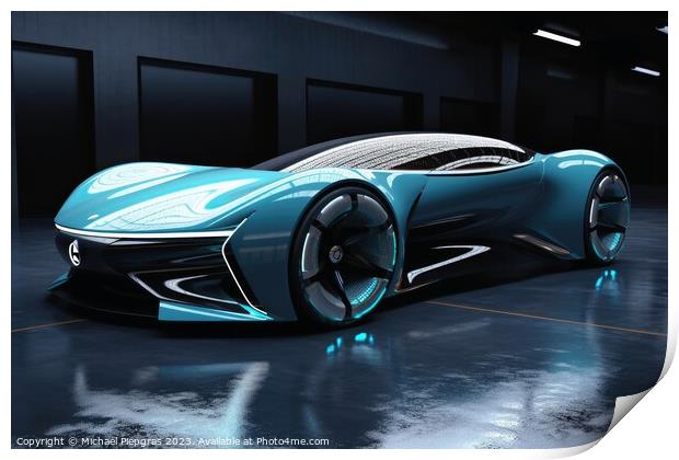Futuristic luxury sports car created with generative AI technolo Print by Michael Piepgras