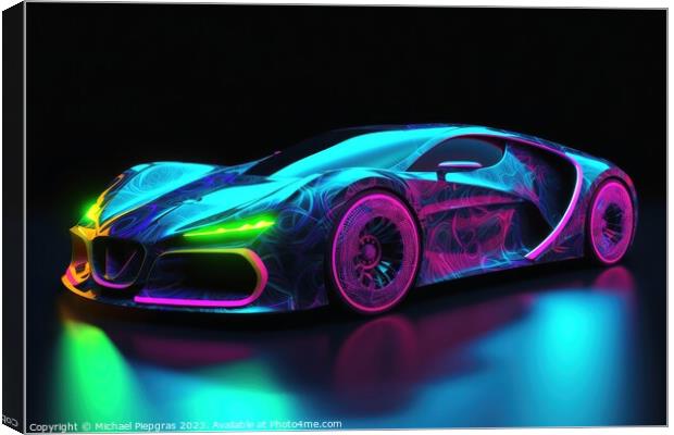 Futuristic luxury sports car neon colors created with generative Canvas Print by Michael Piepgras