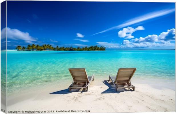 Relaxing at a tropical beach created with generative AI technolo Canvas Print by Michael Piepgras