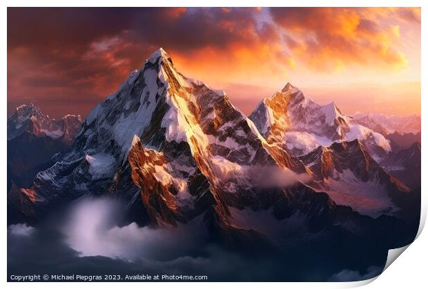 Mesmerizing mountains in beautiful warm light created with gener Print by Michael Piepgras