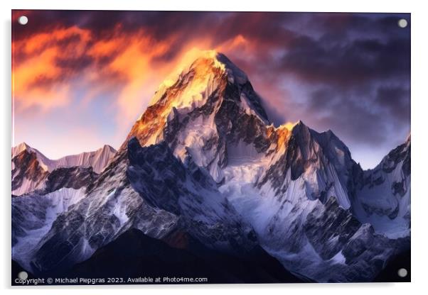 Mesmerizing mountains in beautiful warm light created with gener Acrylic by Michael Piepgras