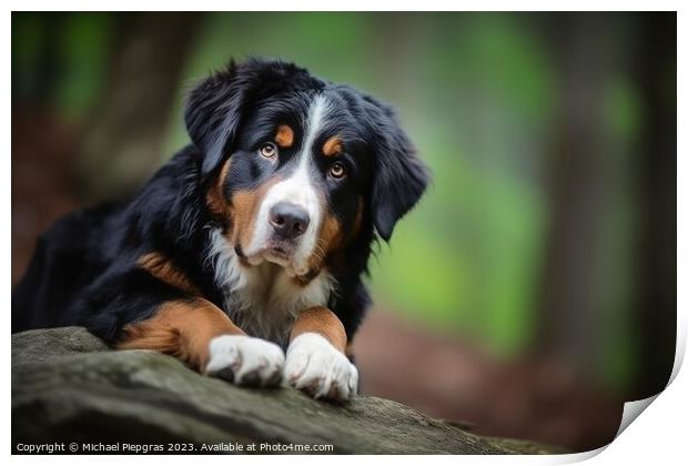 Portrait of a cute bernese mountain dog created with generative  Print by Michael Piepgras