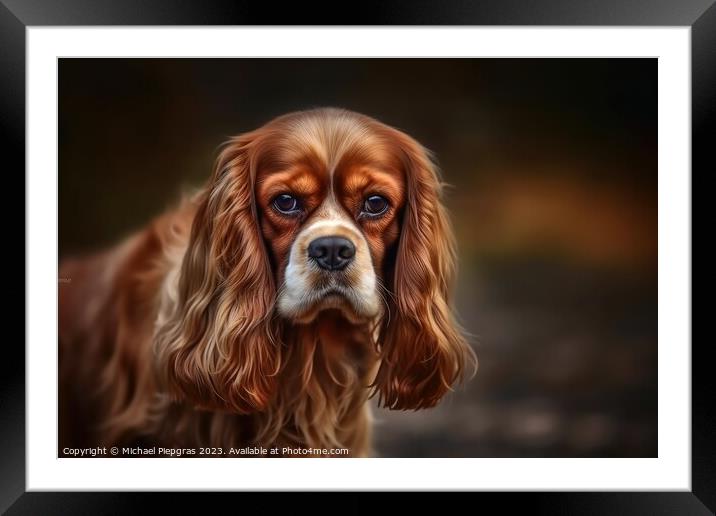 Portrait of a cute cavalier King charles spaniel dog created wit Framed Mounted Print by Michael Piepgras