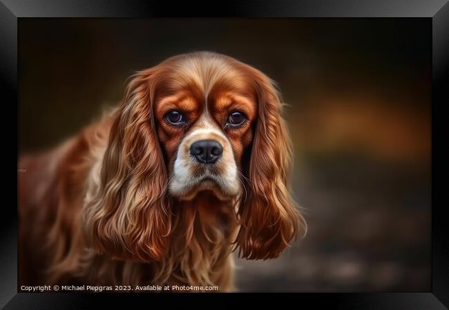 Portrait of a cute cavalier King charles spaniel dog created wit Framed Print by Michael Piepgras