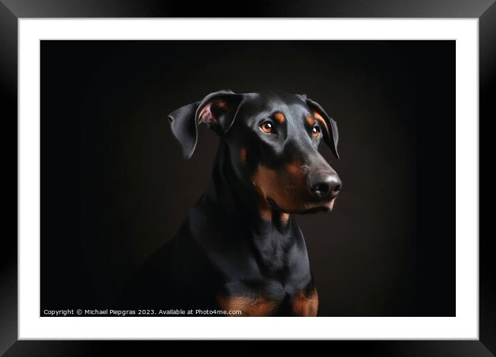 Portrait of a cute doberman dog created with generative AI techn Framed Mounted Print by Michael Piepgras