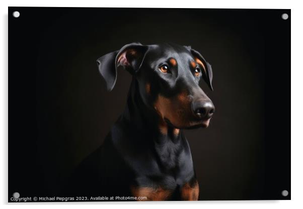 Portrait of a cute doberman dog created with generative AI techn Acrylic by Michael Piepgras