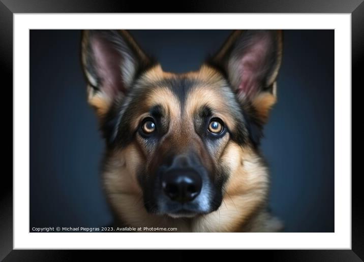 Portrait of a cute german shepherd dog created with generative A Framed Mounted Print by Michael Piepgras