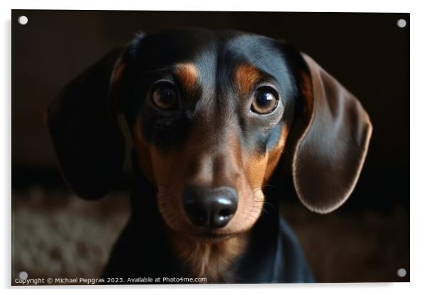Portrait of a cute sausage dog with brown eyes created with gene Acrylic by Michael Piepgras