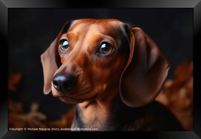 Portrait of a cute sausage dog with brown eyes created with gene Framed Print by Michael Piepgras