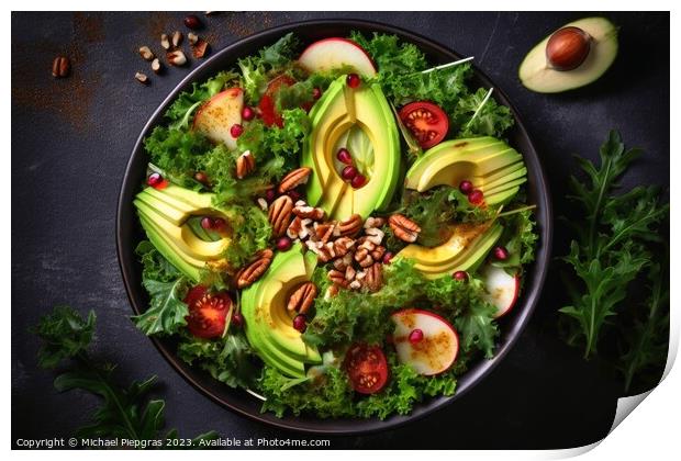 Tasty salad vegan dish top view with copy space created with gen Print by Michael Piepgras