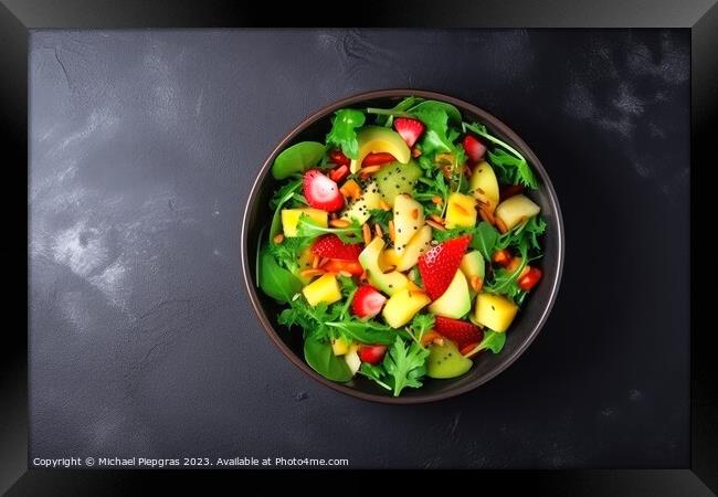 Tasty salad vegan dish top view with copy space created with gen Framed Print by Michael Piepgras