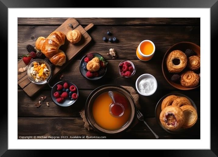 Top view of a tasty breakfast with copy space created with gener Framed Mounted Print by Michael Piepgras