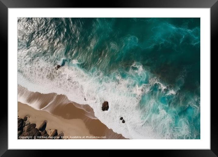 Water waves at a tropical beach aerial top view created with gen Framed Mounted Print by Michael Piepgras